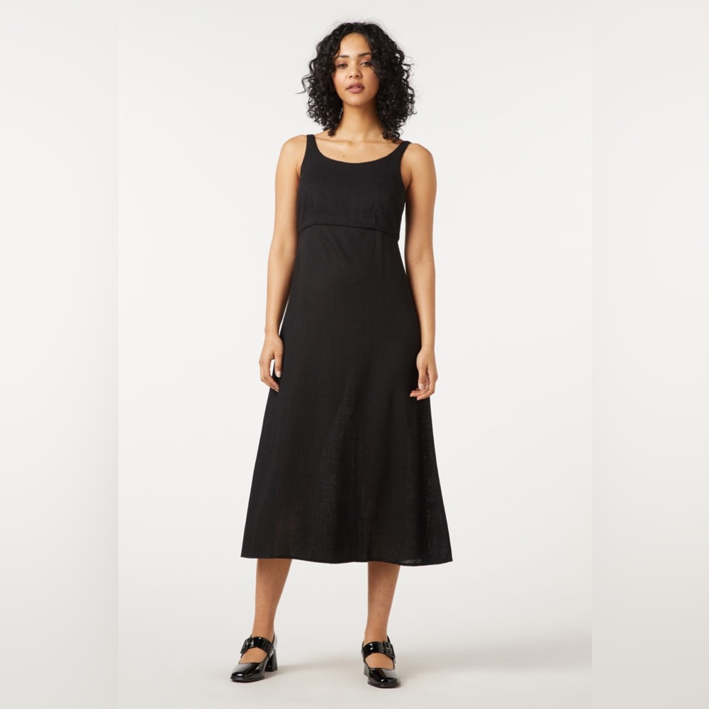 Princess Highway Dress Size 12 Rachel Midi Black Linen Minimalist Classy